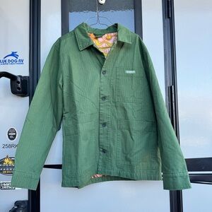 NWT Parks Project Green Utility Jacket with Colorful Mushroom Retro Fleece